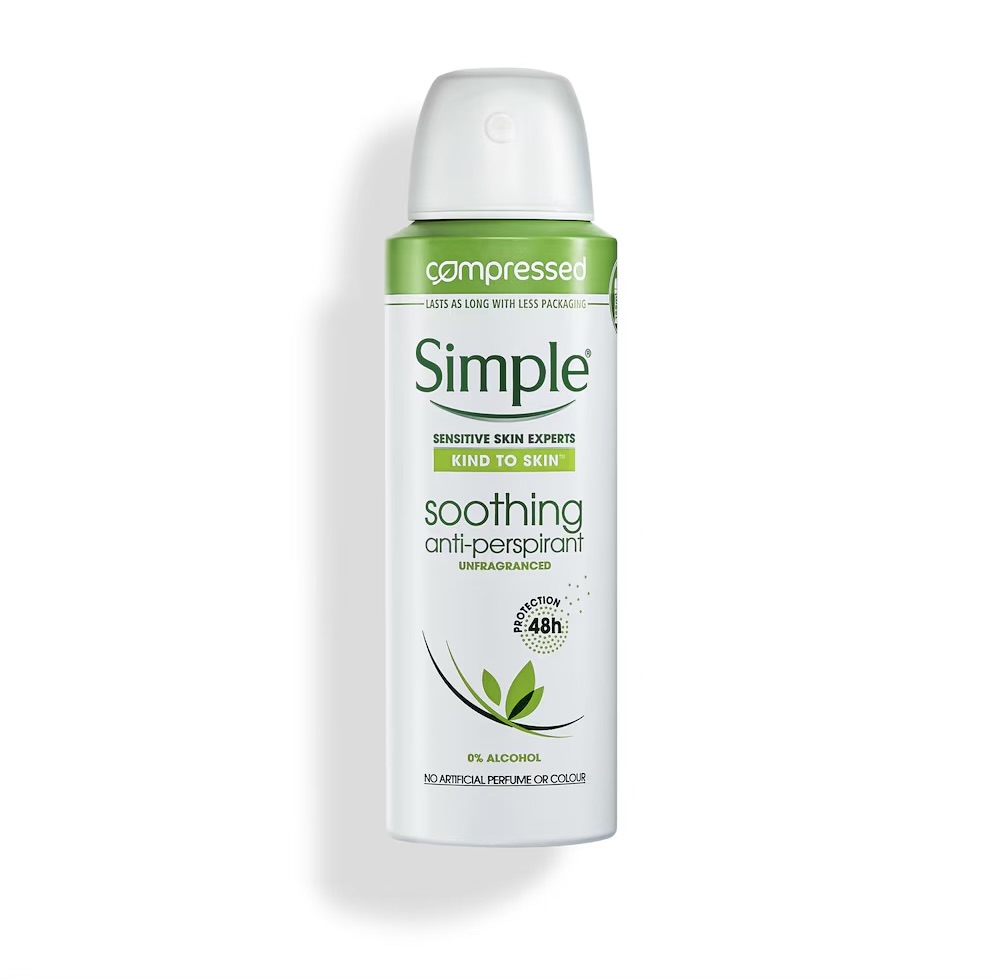Simple/ Soothing Anti-perspirant Deodorant Aerosol 125ml : سمبل معطر جسم مانع للتعرق