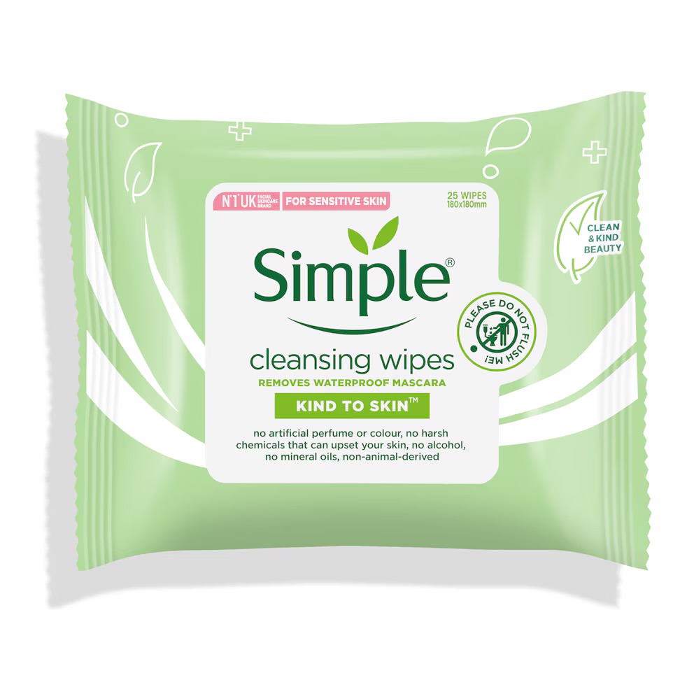 Simple/ Kind To Skin Cleansing Facial Wipes : سمبل كلينكس مرطب للوجه ٢٥ قطعة