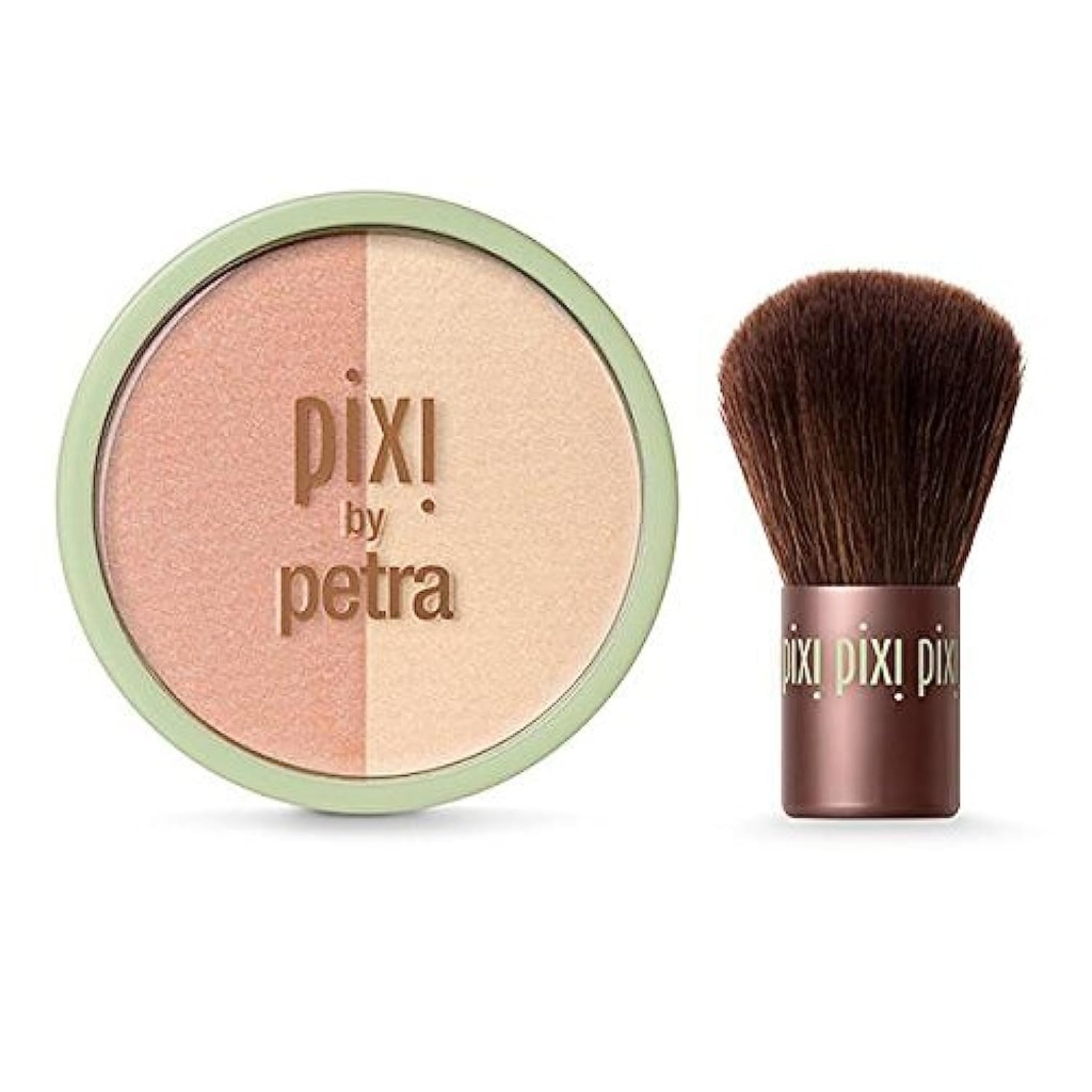 Pixi/ Beauty Blush Duo + Kabuki Peach Honey, Blush and Highlighter in One  10.2 g : بيكسي بودرة خدود ثنائية بلاشر وهايلايتر مع فرشاة