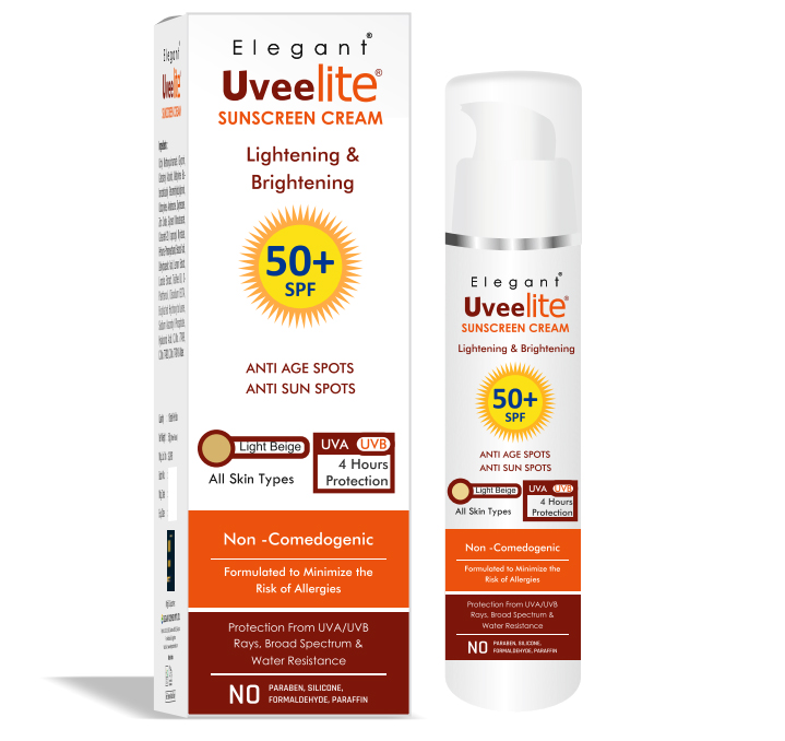 Elegant/ SPF 50+ Uveelite Lightening & Brightening Sunscreen Cream: واقي شمس ايليكانت المفتح للبشرة