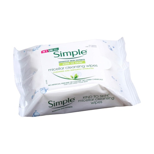 [SMPL/011] Simple/ Kind To Skin Micellar Cleansing Facial Wipes : سمبل كلينكس مرطب مزيل ميكب ٢٥ قطعة