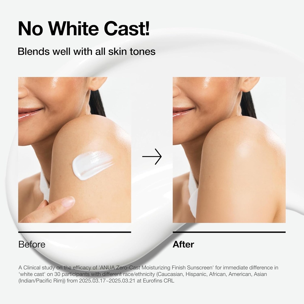 Anua/ Zero-Cast Moisturizing Finish Sunscreen SPF50+ 50ml: انوا زيرو كاست واقي شمس ومرطب مقاوم للماء