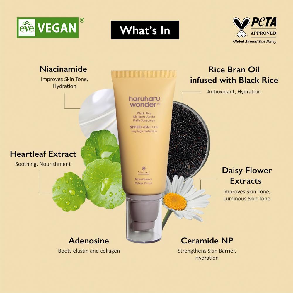 HaruHaru/ Wonder Black Rice Moisture Airyfit Daily Sunscreen SPF50+ 50ml : هاروهارو واقي شمس بخلاصة الارز الاسود