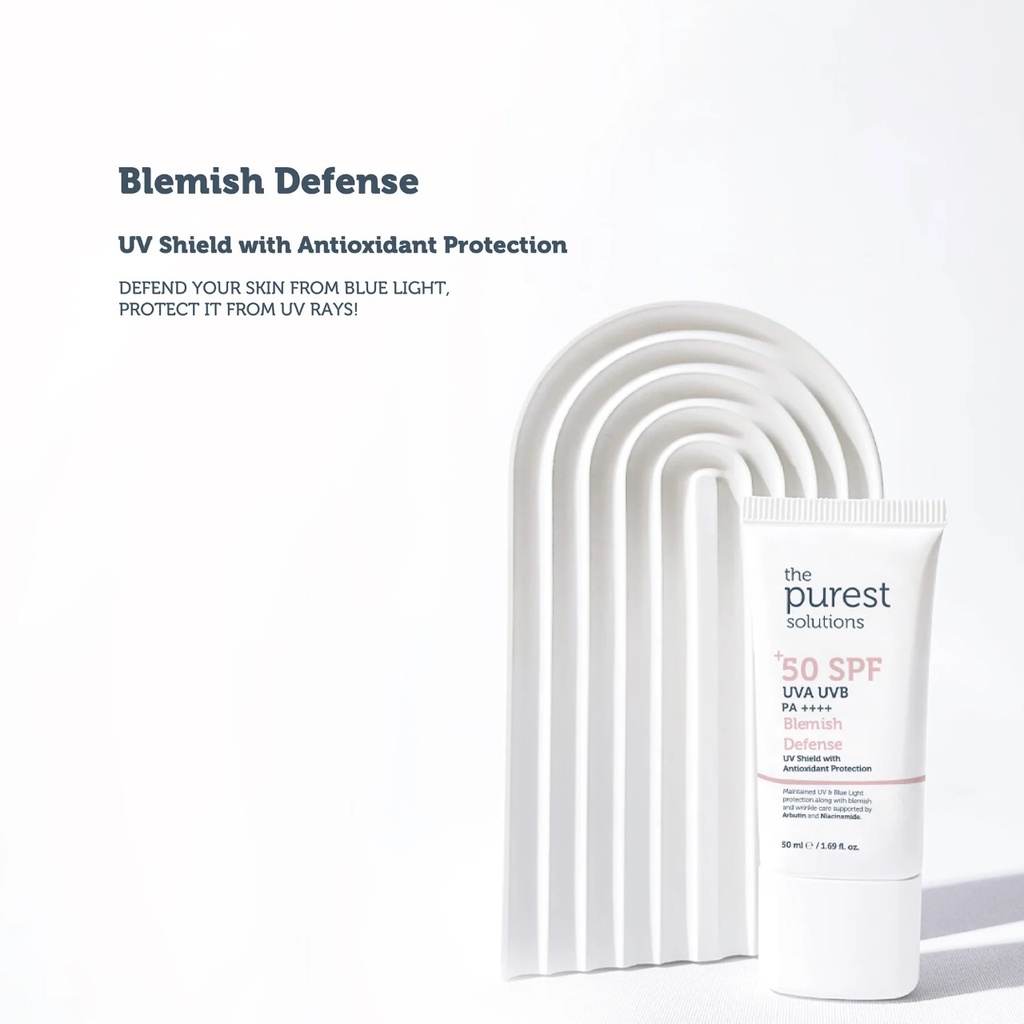 Purest/ 50+ SPF Pink Blemish Defense Sunscreen: واقي شمس بيورست