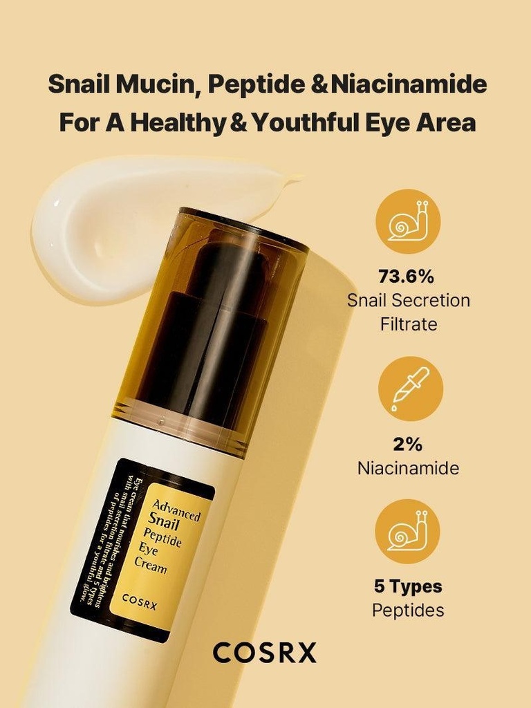 COSRX/ Advanced Snail Peptide Eye Cream: كريم العين بالحلزون والبيتيد من كوزركس