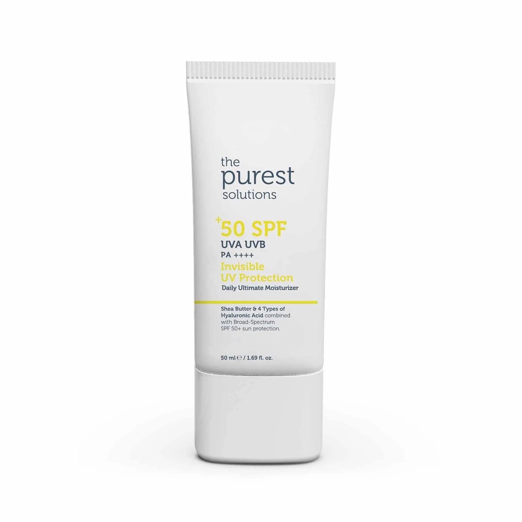 Purest/ 50+ SPF Yellow Daily Moisturizer Invisible: واقي شمس بيورست الاصفر للبشرة العادية