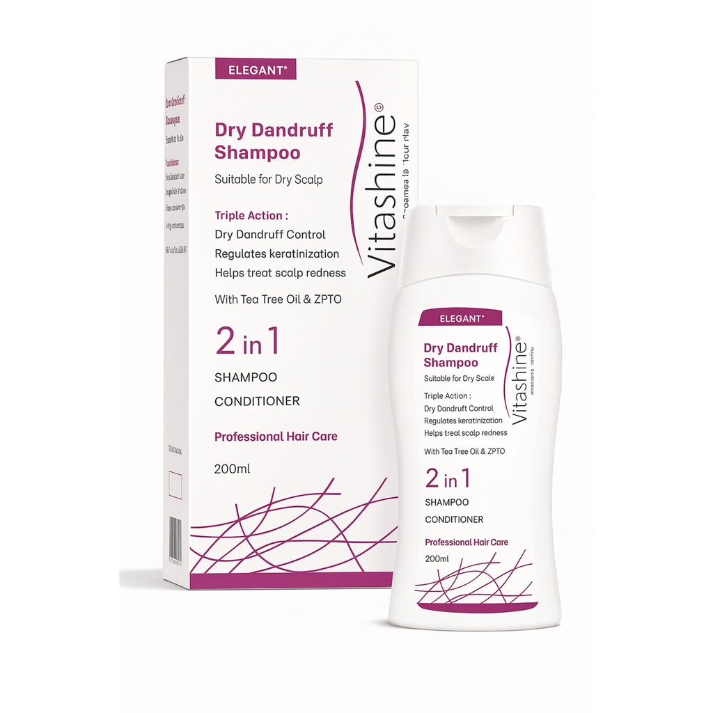 Elegant/ Vitashine Dry Anti Dandruff Shampoo 2 in 1:  شامبو مضاد القشرة الجافة مع كوندشنر خفيف القوام