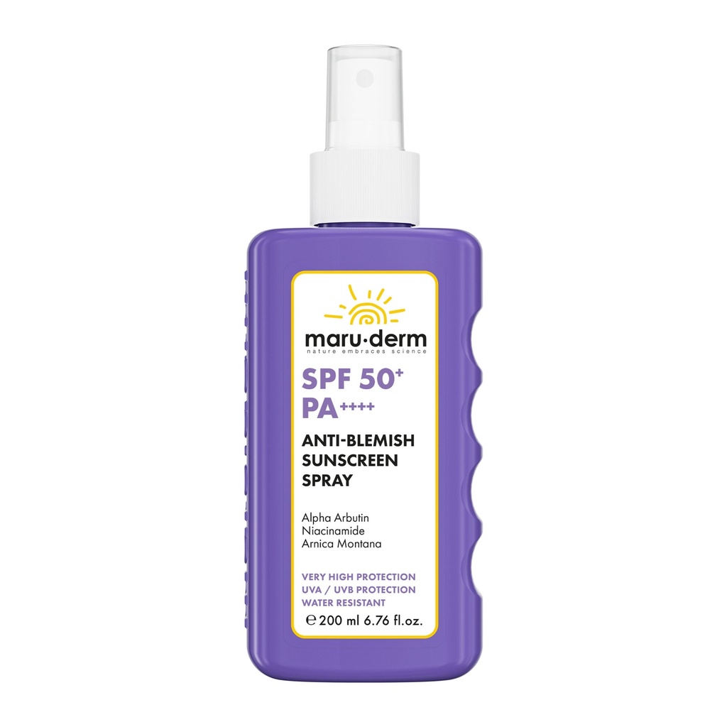 [Maru/100] Maruderm/ SPF50+ Sunscreen Anti-Blemish Body Spray 200 ml: ماروديرم واقي شمس للجسم بخاخ خافي للعيوب