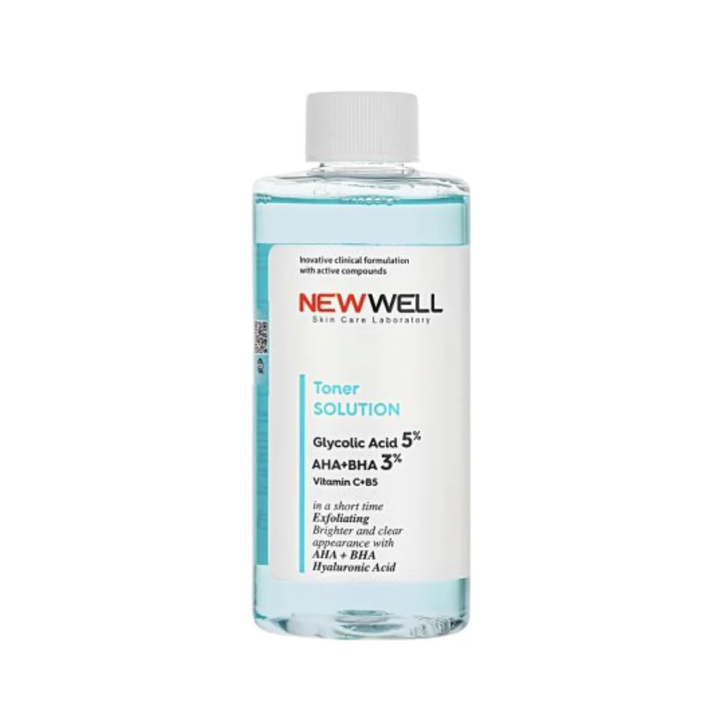 NEWELL/ Toner Solusion Glycolic Acid 5% AHA, BHA 3% 200ml: نيو ويل  تونر حمض الجليكوليك المقشر والمرطب