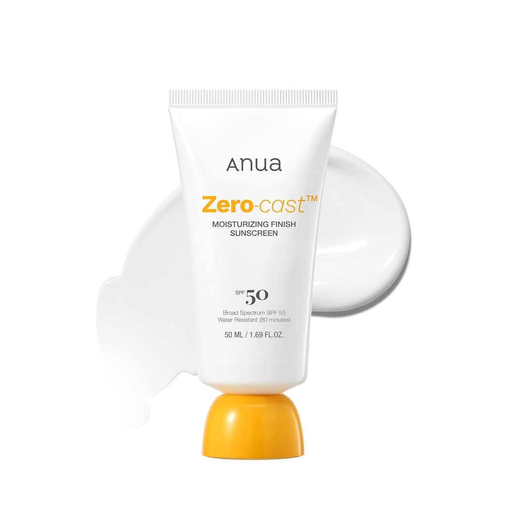 Anua/ Zero-Cast Moisturizing Finish Sunscreen SPF50+ 50ml: انوا زيرو كاست واقي شمس ومرطب مقاوم للماء
