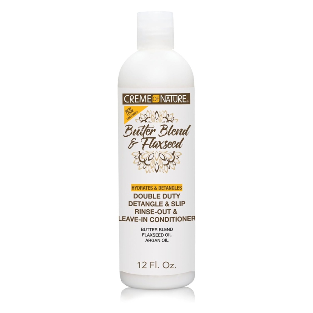 Creme of Nature/ Double Duty Detangle & Slip Rinse-Out & Leave-In Flaxseed Conditioner : كريم نجرال مكيف ليف إن للشعر المتقصف