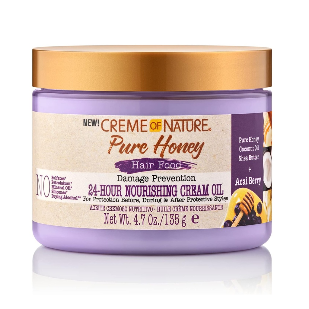 Creme of Nature/ Pure Honey Hair Food 24 hr Nourishing Cream Oil 135g : كريم نجرال كريم شعر زيتي ملمع للشعر ٢٤ ساعة