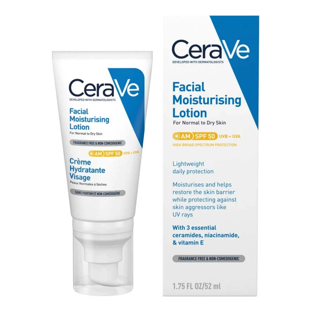 CeraVe/ AM Facial Moisturizing Lotion SPF50+ 52ml : سيرافي لوشن مرطب للوجه مع واقي شمس