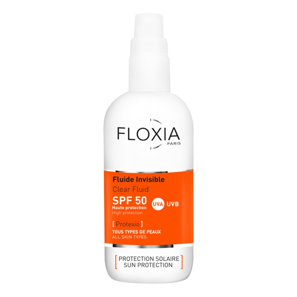 [FLOX/003] FLOXIA/ Clear Fluid SPF 50+ high protection sunscreen for the body 100ml : فلوكسيا سبري واقي شمس شفاف للجسم لجميع انواع البشرة