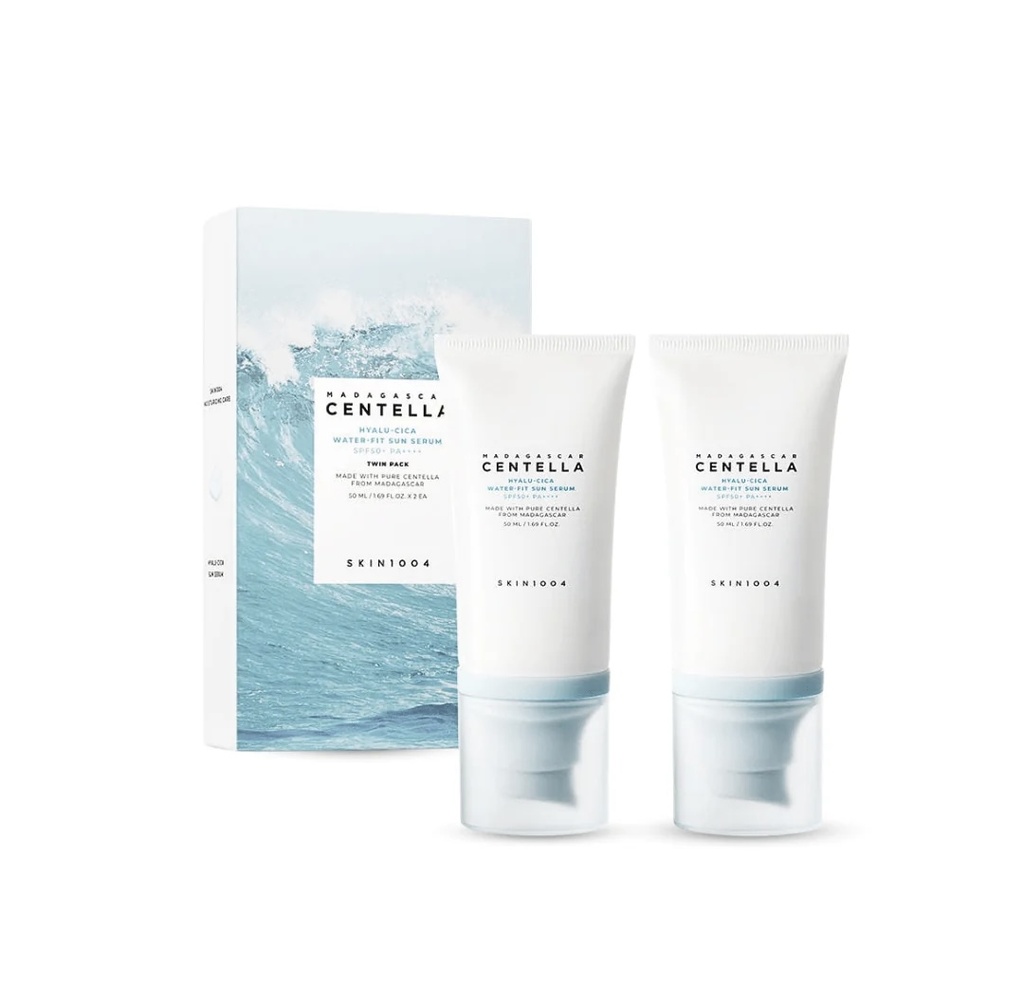 SKIN 1004/ Madagascar Centella Hyalu-Cica Water-Fit Sun Serum Twin Pack 2x50ml : واقي شمس مائي هايلو سيكا بخلاصة السنتيللا قطعتين