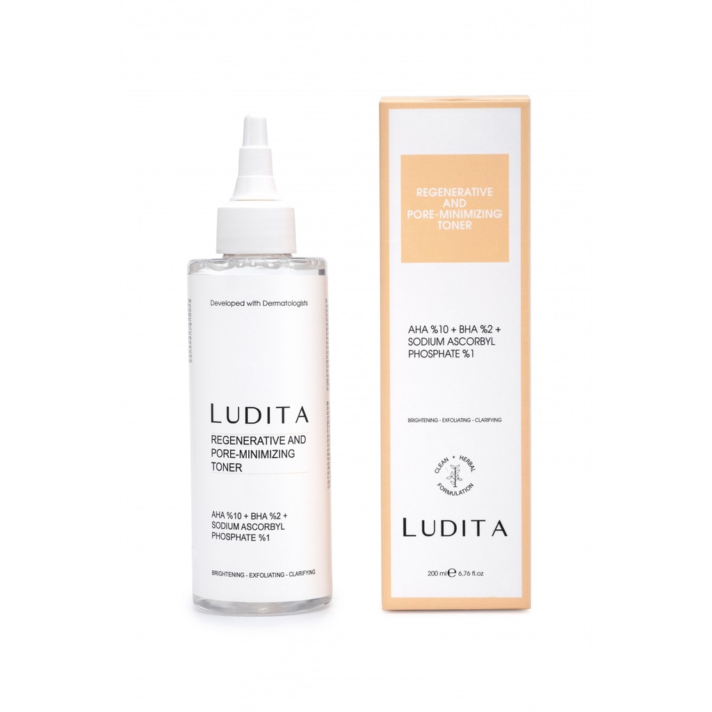 [LUD/002] LUDITA/ Renewing and Pore-Tightening Exfoliating Toner, 10% AHA, 2% BHA, 1% Vitamin C - 200ml :  لوديتا تونر تقشير وتقليل المسام