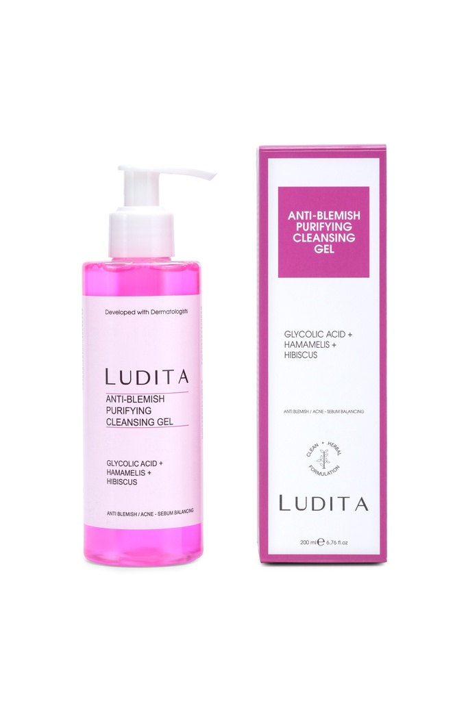 LUDITA/ Purifying Facial Cleansing Gel for Blemished Skin 200ml : لوديتا غسول جل للبشرة الدهنية والمختلطة والمعرضة للحبوب بالسالسيلك اسيد والسيرامايد والنياسينمايد