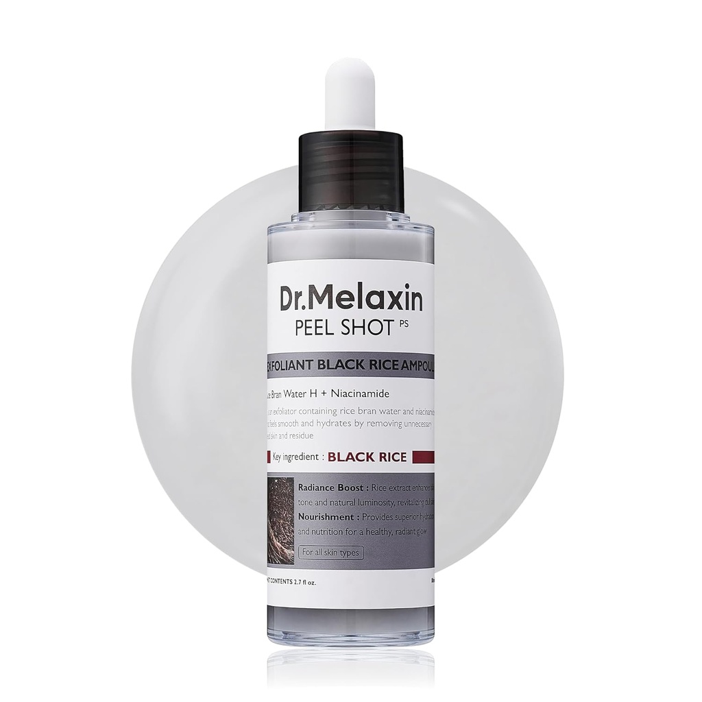 [MXN/001] Dr Melaxin/ Peel Shot Glow Black Rice Peeling Ampoule for All Skin Types 80ml : امبول دكتور ميلاكسين بالارز الاسود للتقشير وازالة الرؤوس السوداء