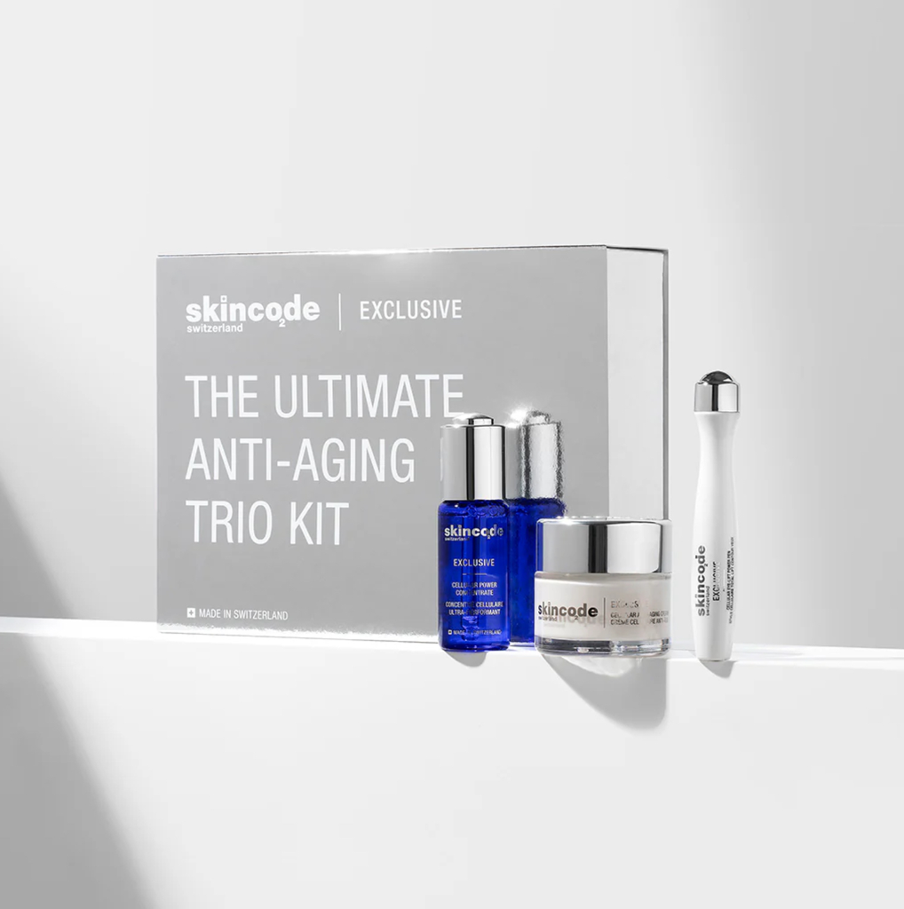 [Skin/006] Skincode/ Exclusive The Ultimate Anti-Aging Trio Kit 3 items - 30ml , 50ml, 15ml : سكن كود مجموعة اكسكلوسف الثلاثية الفاخرة لمكافحة علامات التقدم بالعمر 