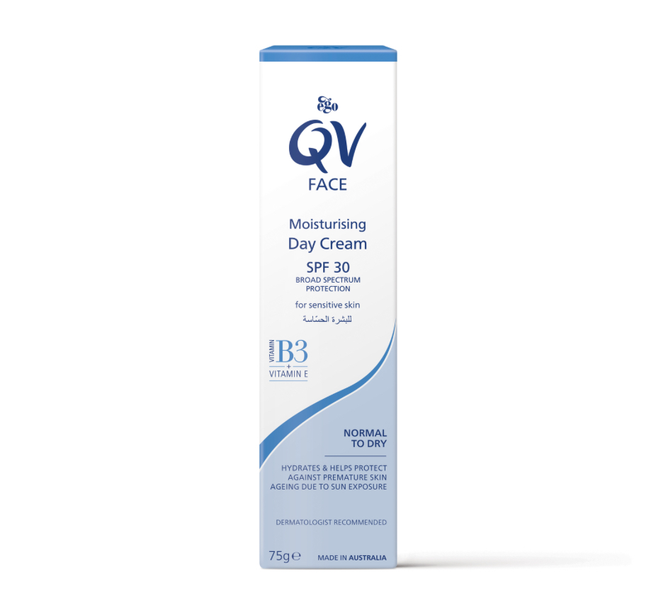 [QV/012] QV/ Face Moisturising Day Cream SPF30+ with Vitamin B3+E 75g : كيوفي كريم الترطيب النهاري مع عامل حماية من الشمس 