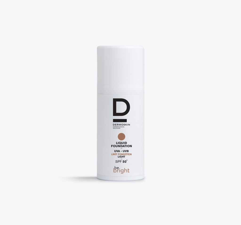 Dermoskin/ Be Bright Liquid Foundation Light SPF50+ 33ml :ديرموسكن كريم أساس سائل يمنح تغطية طبيعية متوازنة مع عامل حماية من الشمس 