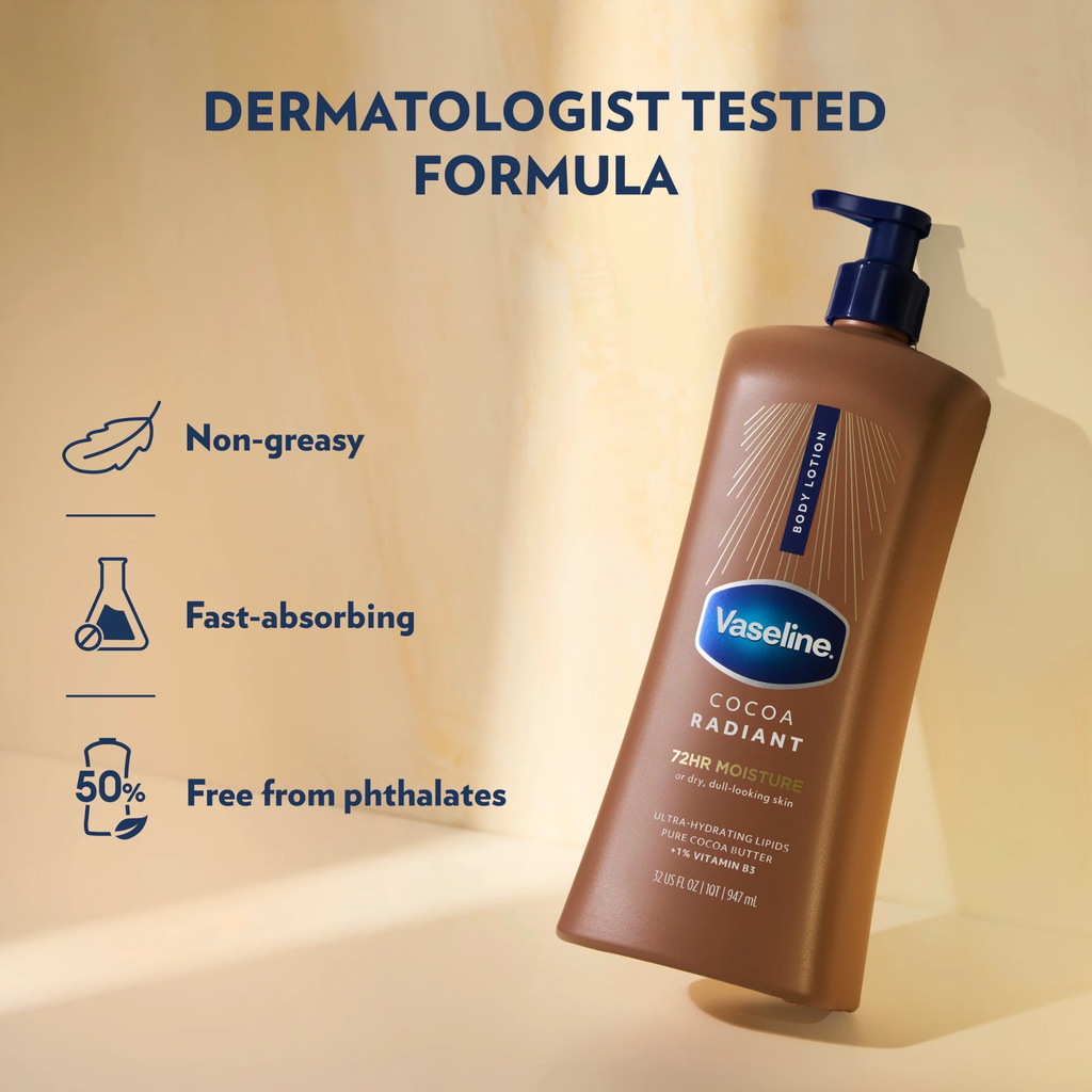  Vaseline / coca radiant 72h moisture for dry dull looking skin 947ml - لوشن فازلين للبشرة الجافة 