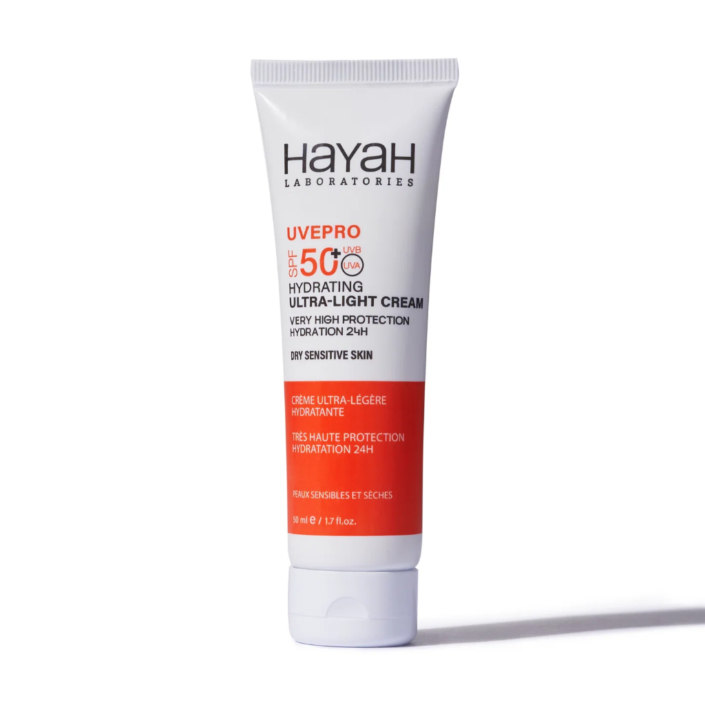Hayah / Uvepro hydrating ultra light cream spf50+ for dry sensitive skin 50ml- واقي شمس حياة للبشرة الجافة الحساسة