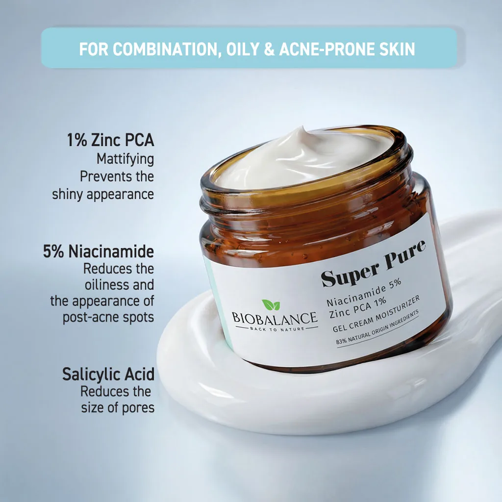 Bio Balance Super Pure Purifying Cream-Gel With Niacinamide 5% + Zinc Pca 1% For Oily Or Mixed Skin - 50ml | بايو بالانس كريم للبشرة الدهنية و