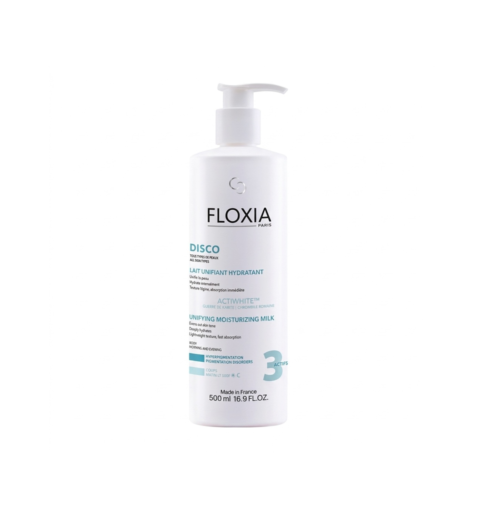 FLOXIA Disco Unifying Moisturizing Milk 500ml - مرطب فلوكسيا للجسم يوحد اللون ويقلل من البقع الداكنة 