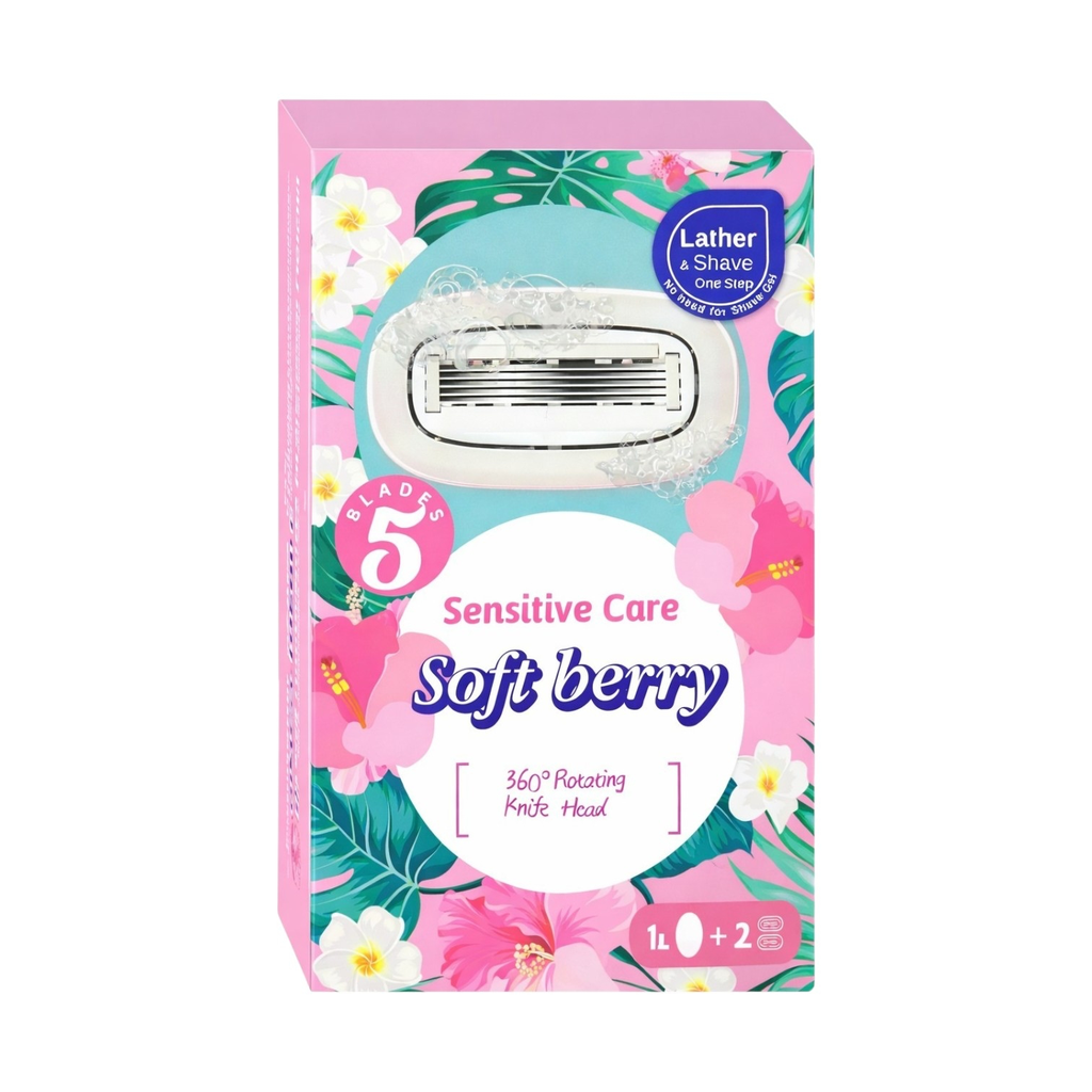 Soft berry / Sensitive Care 5 Blades Lather & Shave | سوفت بيري ماكينة حلاقة 5 شفرات للبشرة الحساسة