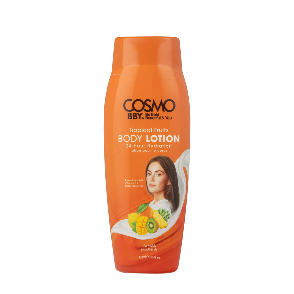 Cosmo / bby tropical fruits body lotion 24h hydration 400ml- مرطب جسم بالفواكه الاستوائية  من كوزمو 