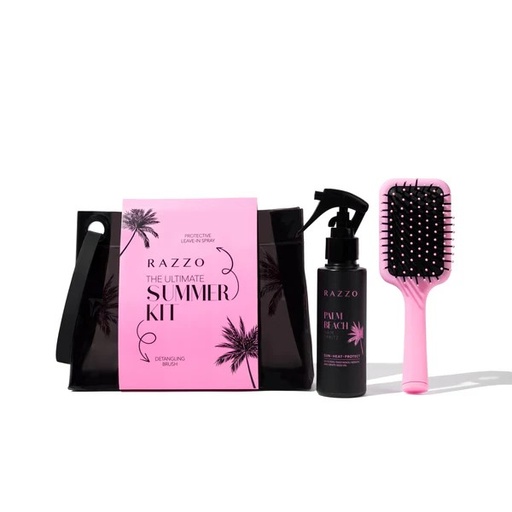 Razzo/ Palm Beach Hair Spritz (bag, brush & leave-in): بكج بالم بيج من رازو يحتوي بخاخ ليف ان و حقيبة و فرشاة