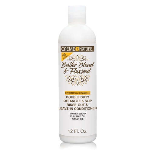 [CON/001] Creme of Nature/ Double Duty Detangle & Slip Rinse-Out & Leave-In Flaxseed Conditioner : كريم نجرال مكيف ليف إن للشعر المتقصف
