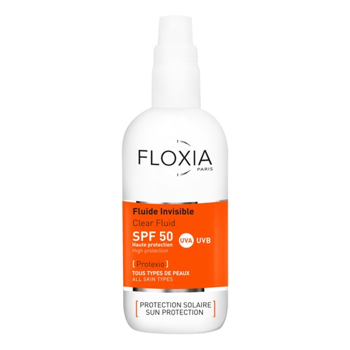 [FLOX/003] FLOXIA/ Clear Fluid SPF 50+ high protection sunscreen for the body 100ml : فلوكسيا سبري واقي شمس شفاف للجسم لجميع انواع البشرة