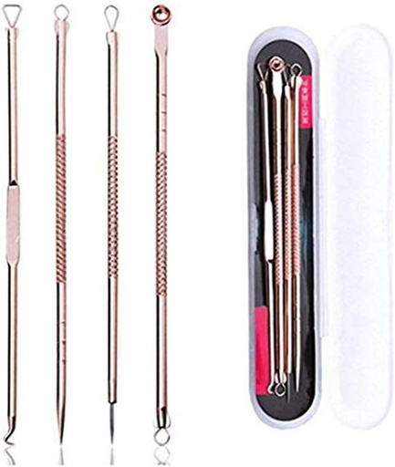 [Variable/007] 4Pcs Blackhead Remover Pimple Tool Kit : مجموعة أدوات إزالة الرؤوس السوداء والبثور المكونة من 4 قطع: