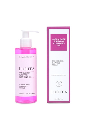 [LUD/003] LUDITA/ Purifying Facial Cleansing Gel for Blemished Skin 200ml : لوديتا غسول جل للبشرة الدهنية والمختلطة والمعرضة للحبوب بالسالسيلك اسيد والسيرامايد والنياسينمايد