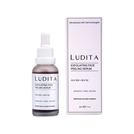 [LUD/007] LUDITA/ Renewing Skin Tone Equalizing Red Peeling Serum (20% AHA and 2% BHA) 30ml : لوديتا سيروم السالسيلك اسيد واحماض الفا هايدروكسي الاحمر لتقشير وتجديد البشرة