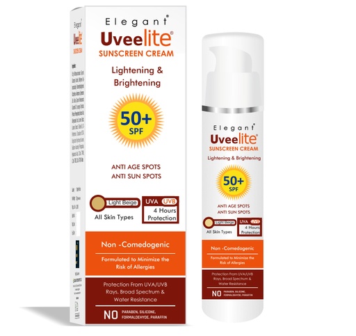 [ELG/005] Elegant/ SPF 50+ Uveelite Lightening & Brightening Sunscreen Cream: واقي شمس ايليكانت المفتح للبشرة